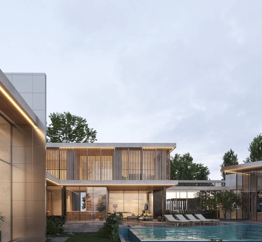 Casa contemporánea vista desde el jardín